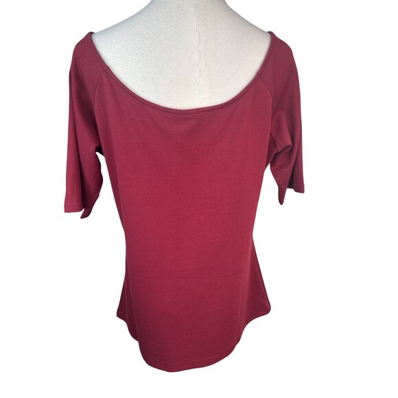 2/$30 Voodoo Vixen Small Burgundy Bow Front V Neckline Top With 3/4 Sleeves NWT - Picture 11 of 16